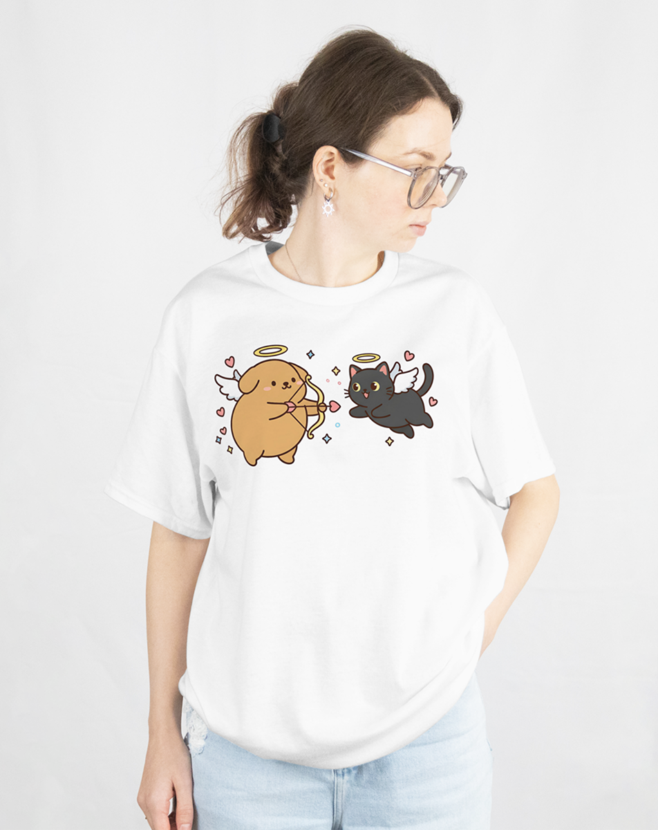 Cute Cupid Dog And Cat T-Shirt - Belarté