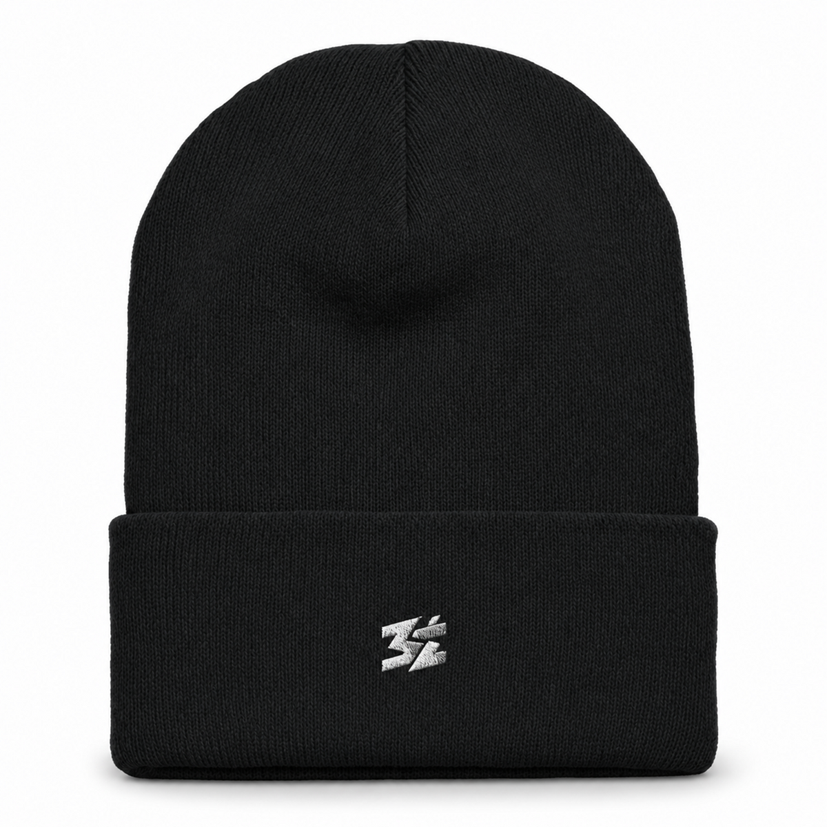 Belarté black cuffed beanie - close-up of ribbed acrylic knit texture