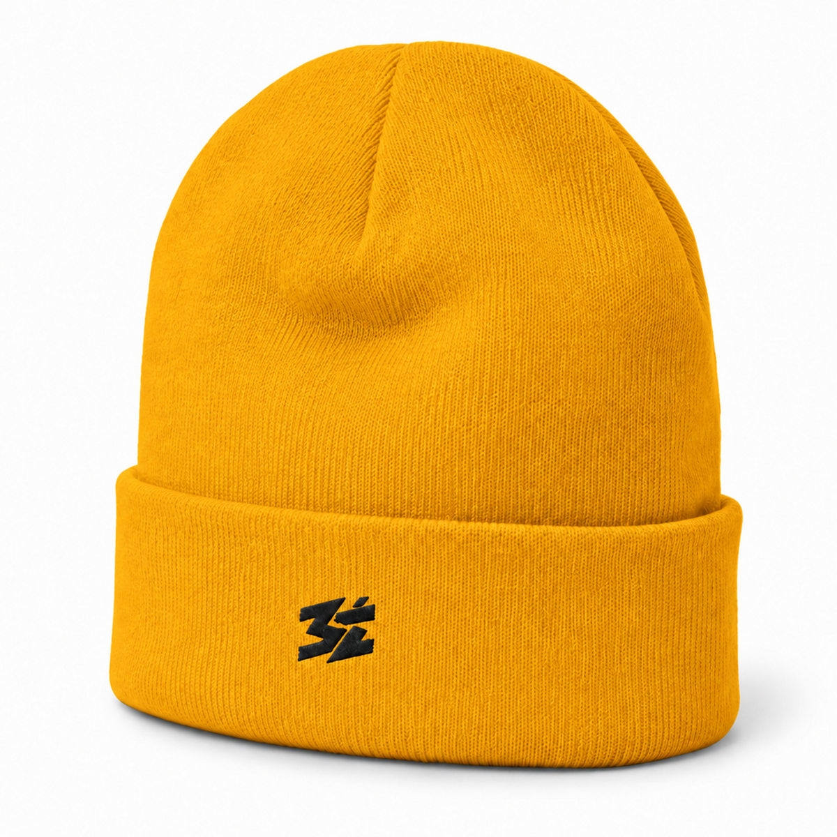 Belarté Signature Embroidered Beanie in gold - front view with embroidered logo