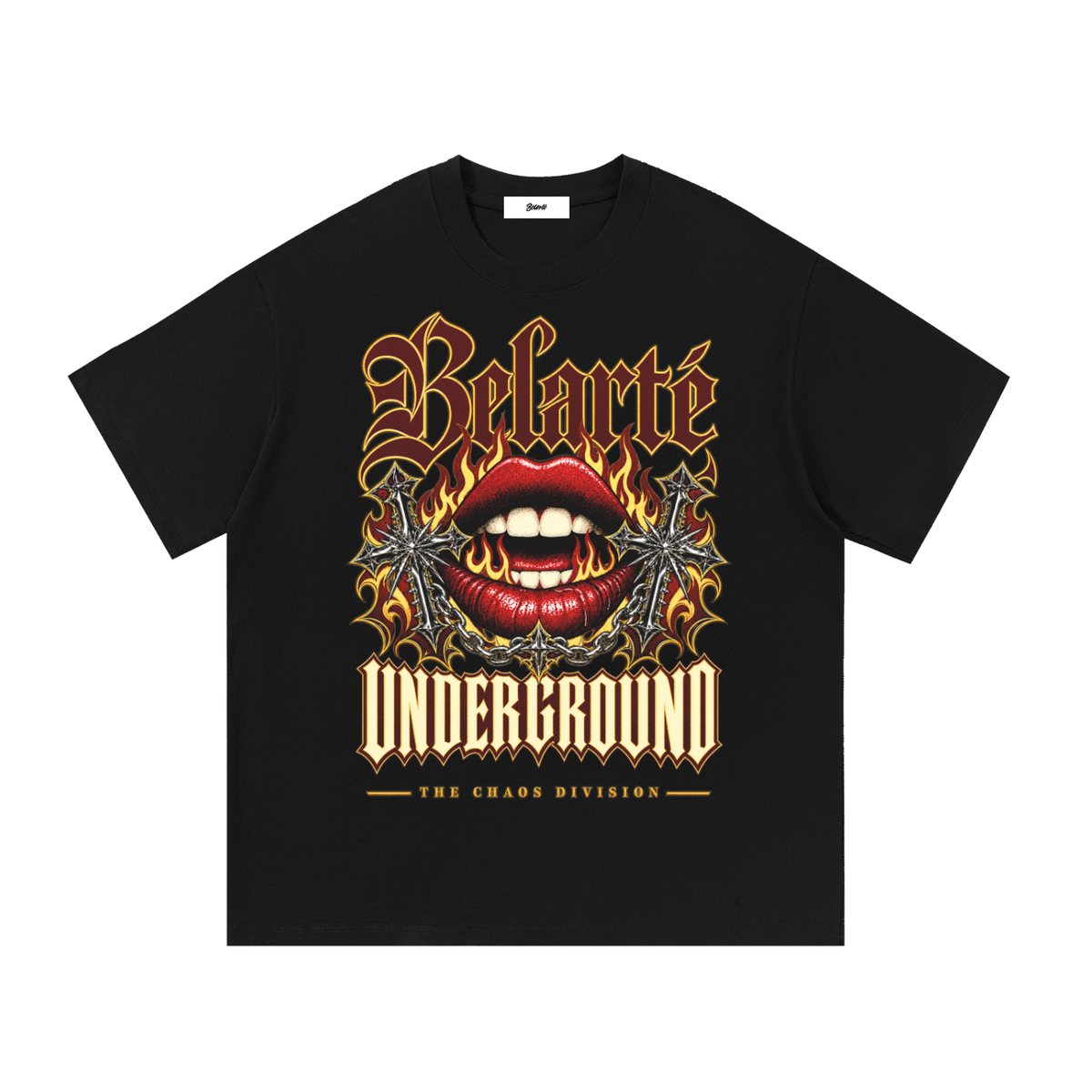 Belarté Underground black lips graphic cotton T-shirt, front view