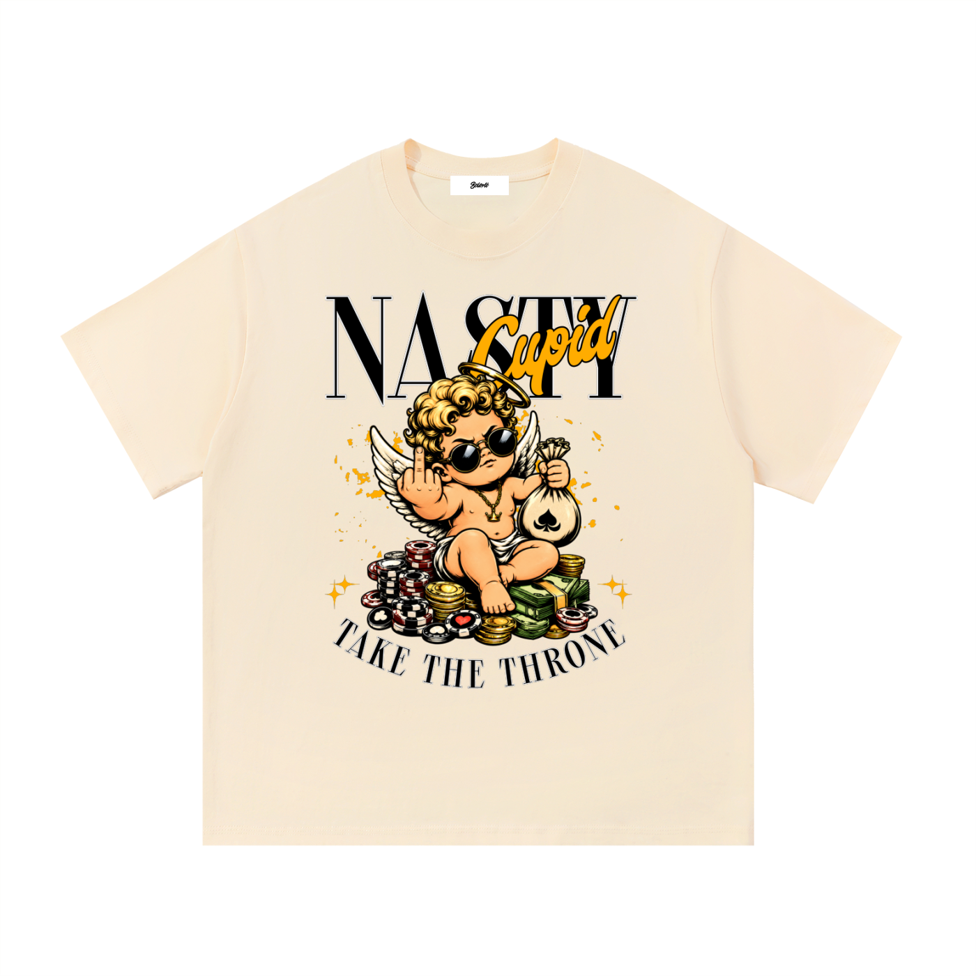 nasty cupid,graphic streetwear,streetwear shirt,urban fashion,graphic apparel,cupid design,money graphic,bold streetwear,statement shirt,street culture