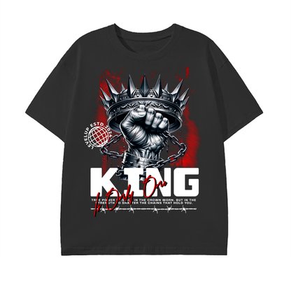 metal fist,broken chains,power symbol,crown art,rebel strength,alpha energy,modern royalty,freedom design,red and black art,streetwear graphic