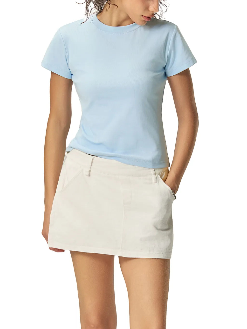 casual fitted tee,basic crop top