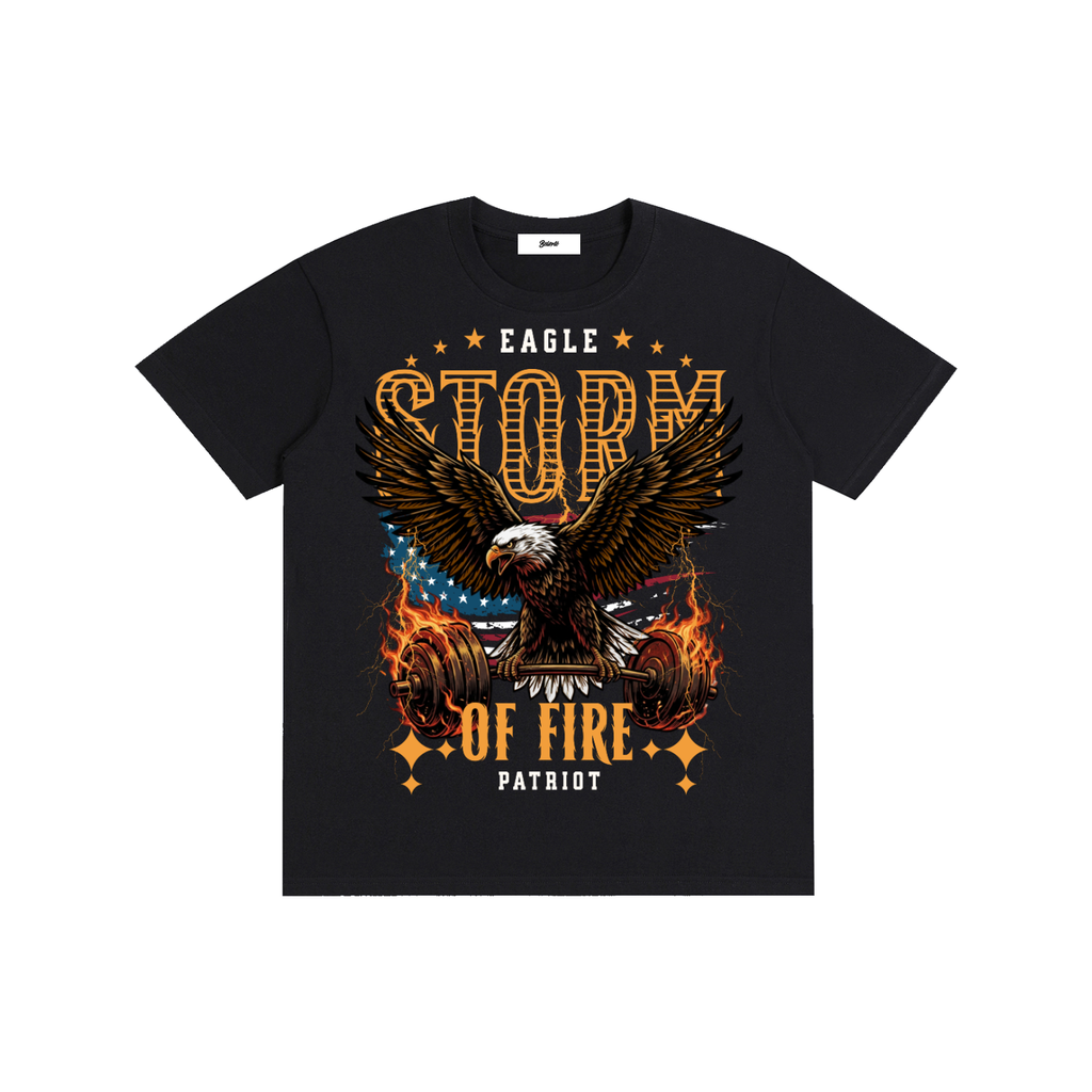 Patriotic Eagle Gym Graphic Storm Of Fire T-shirt - Belarté