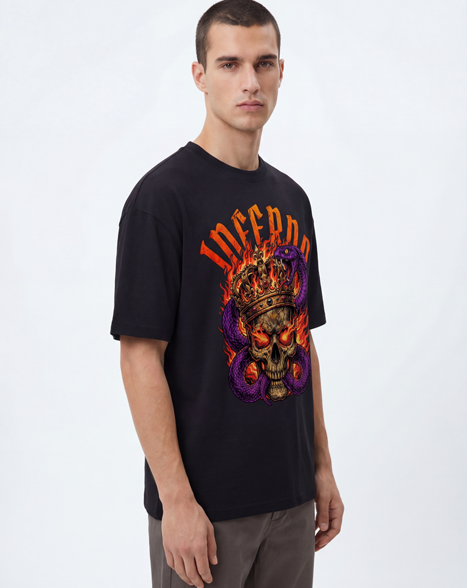 inferno skull crown,skull graphic,skull streetwear,gothic skull design,snake skull art,flaming skull graphic,dark streetwear design,tattoo style skull,metal aesthetic art,edgy skull illustration