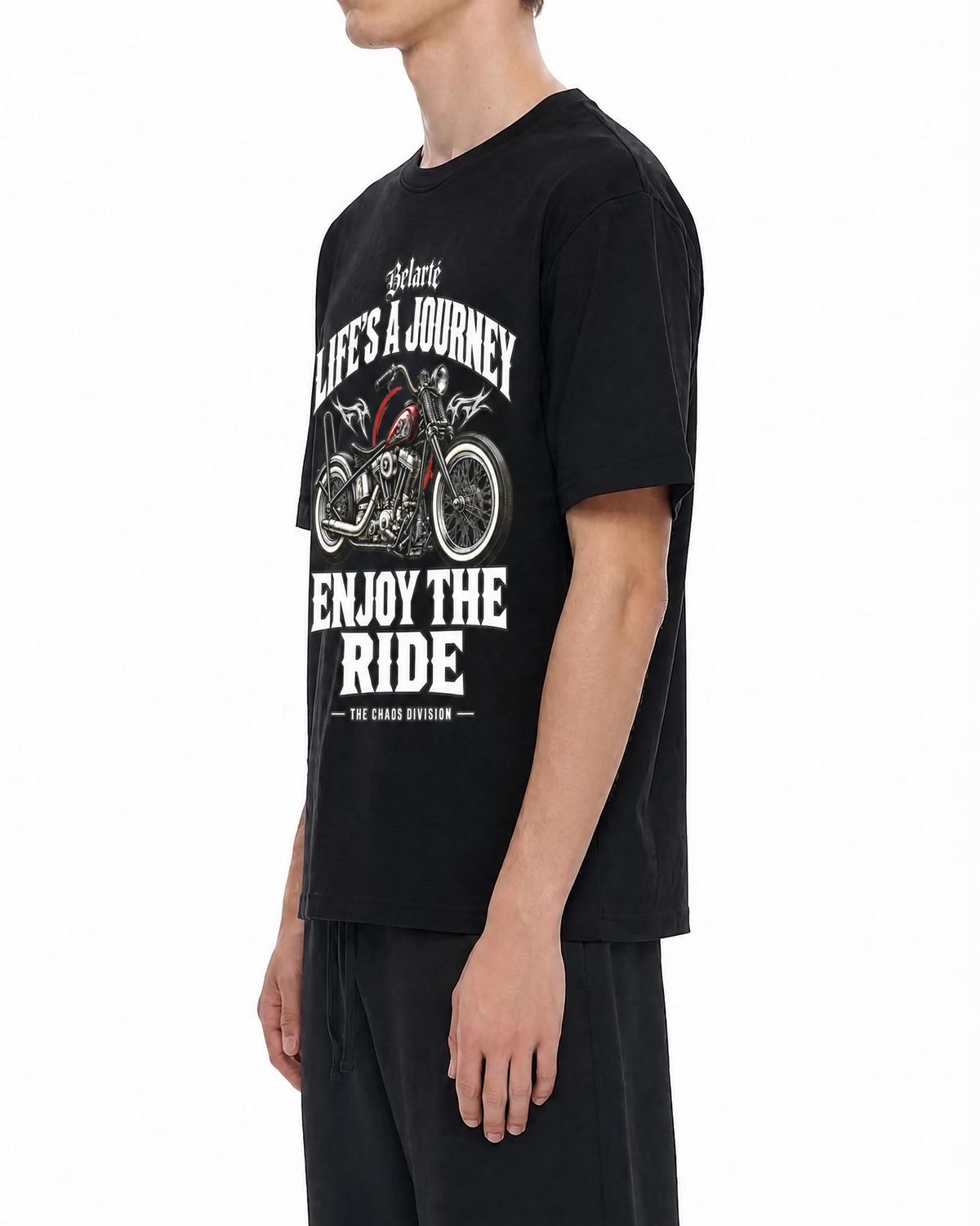 Belarté Enjoy the Ride black motorcycle graphic cotton T-shirt, product view 3
