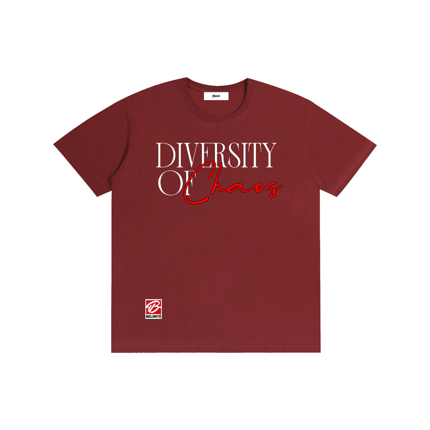 diversity of chaos,streetwear graphic design,minimalist typography art,urban fashion print,modern slogan design,red script lettering,black aesthetic style,contemporary street fashion,motivational quote art,fashion typography graphic