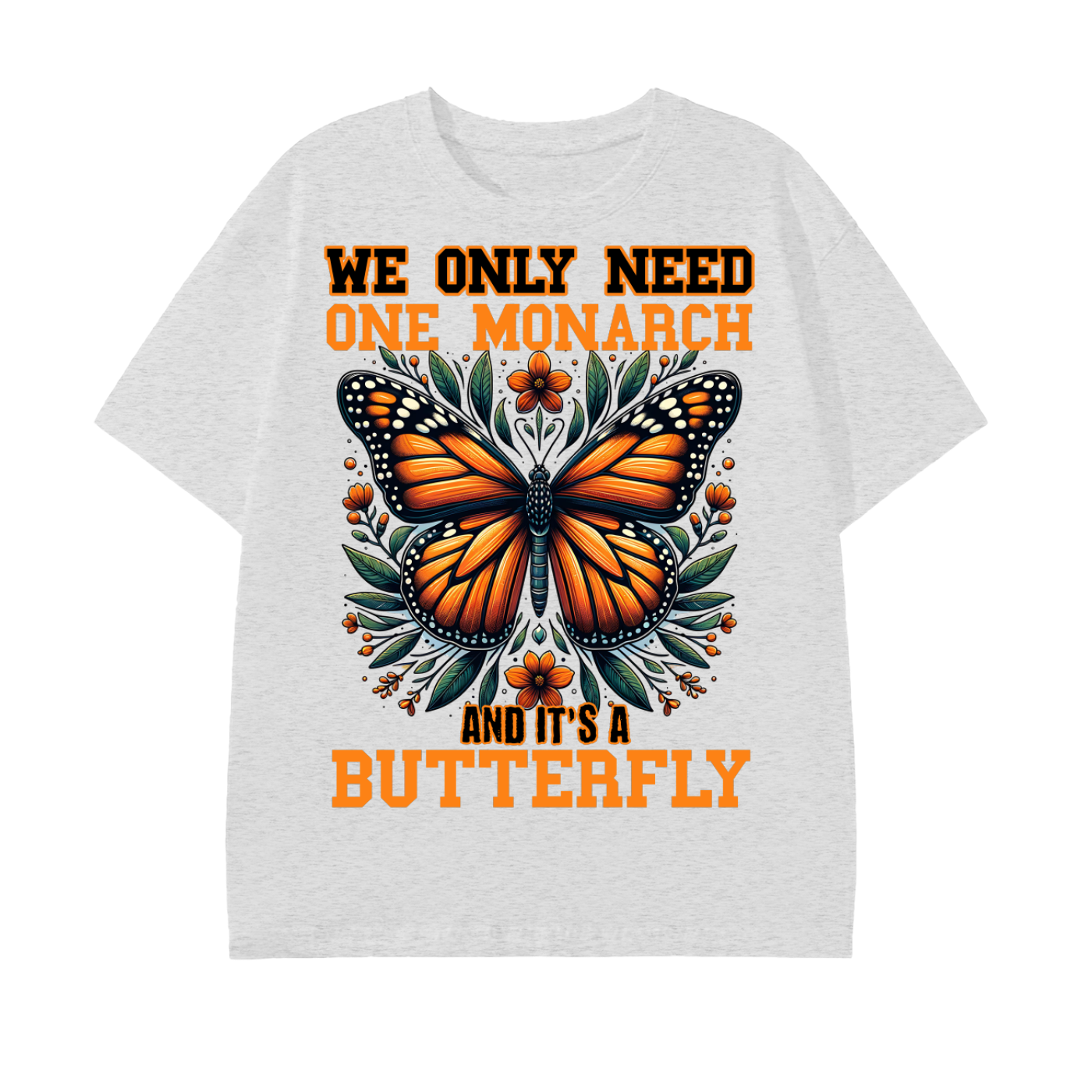monarch butterfly,butterfly graphic shirt,nature lover apparel,artistic graphic,orange butterfly design,floral graphic shirt,butterfly aesthetic,nature prints clothing,trendy graphic shirt,butterfly art fashion