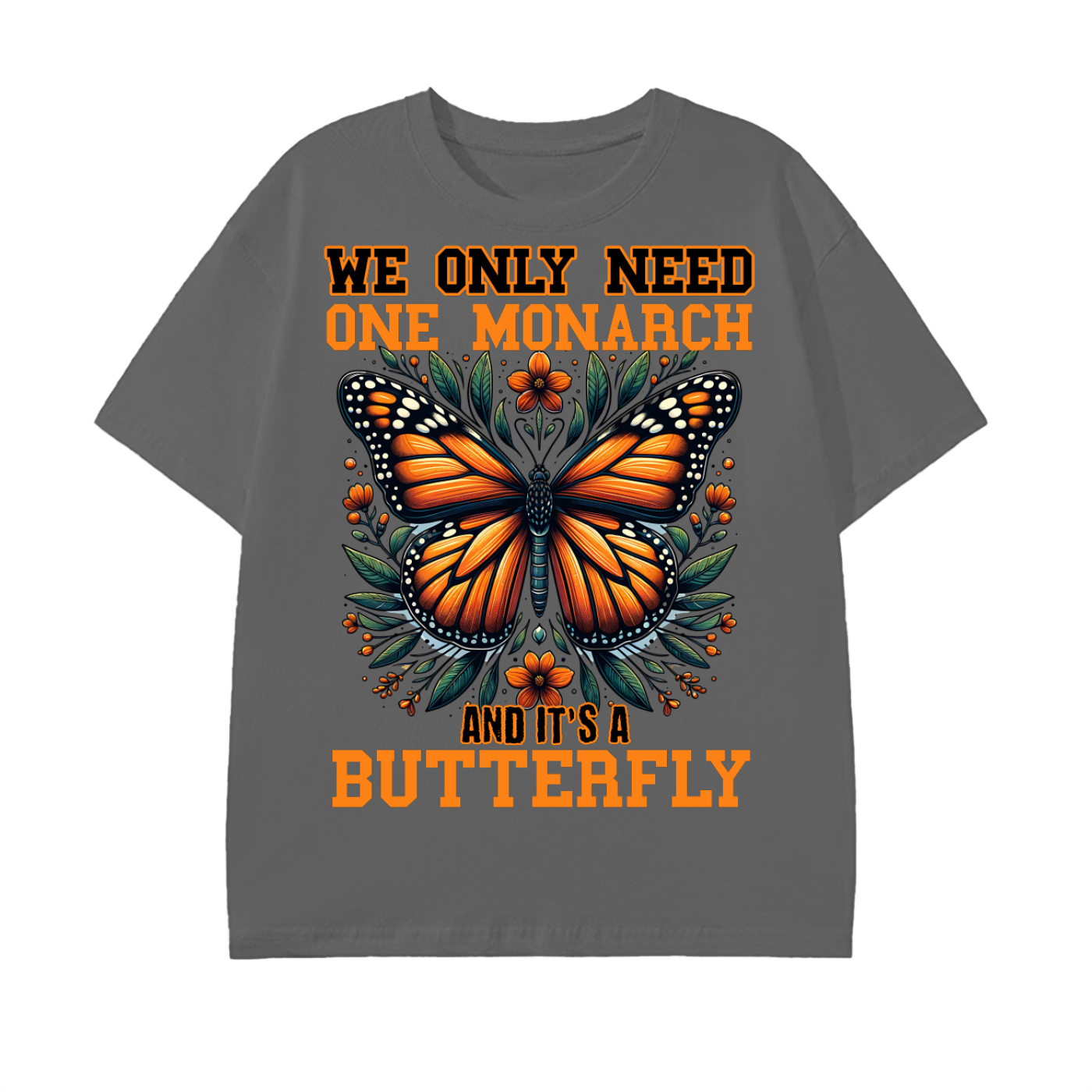 monarch butterfly,butterfly graphic shirt,nature lover apparel,artistic graphic,orange butterfly design,floral graphic shirt,butterfly aesthetic,nature prints clothing,trendy graphic shirt,butterfly art fashion