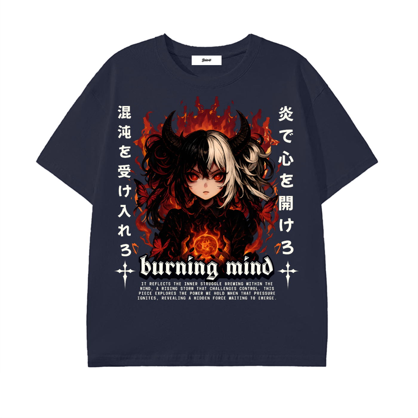 anime graphic,dark streetwear,devil girl art,gothic aesthetic,burning flame design,alt clothing,fire fantasy art,edgy anime style,street fashion tee,japanese art style