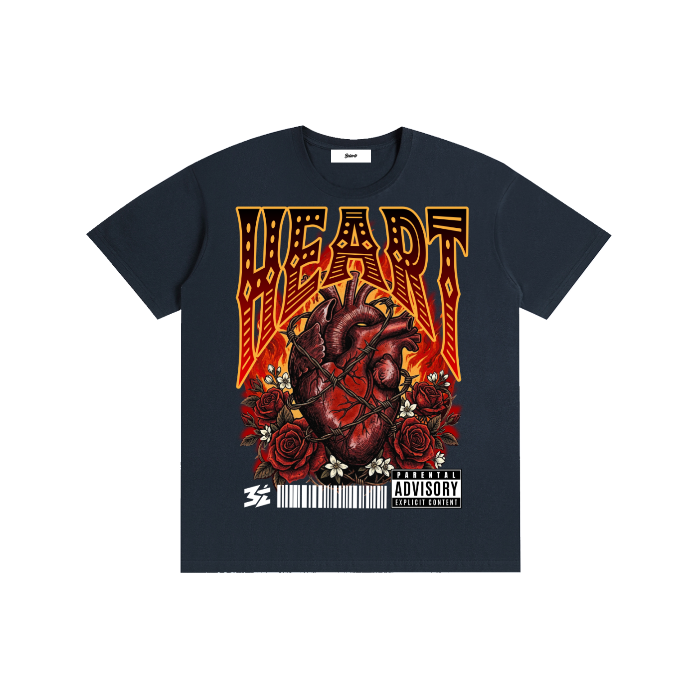 burning heart graphic,burning heart,anatomical heart,flaming heart,barbed wire heart,tattoo style heart,gothic heart design,dark streetwear graphic,rose heart illustration,rock style artwork