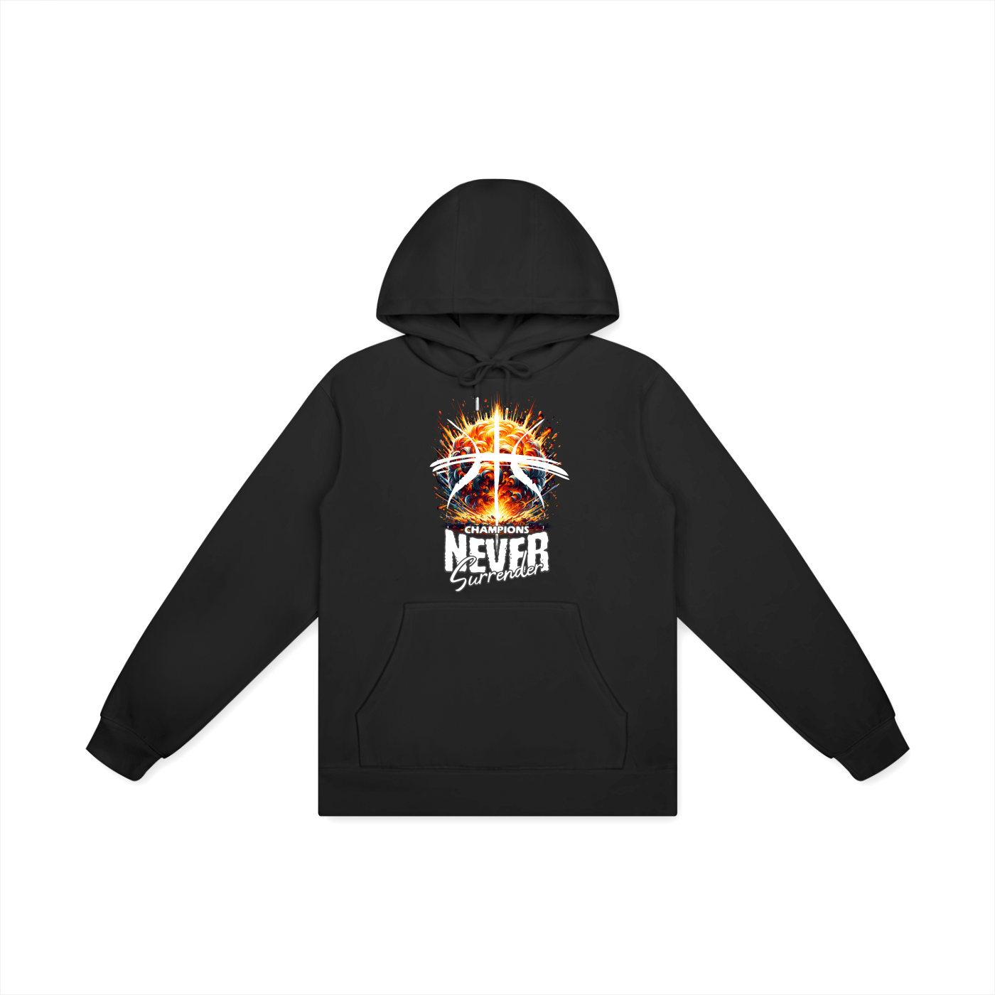basketball hoodie,never surrender hoodie,champion hoodie,sports streetwear,motivational hoodie,faith inspired clothing,graphic hoodie,unisex hoodie,urban sports fashion