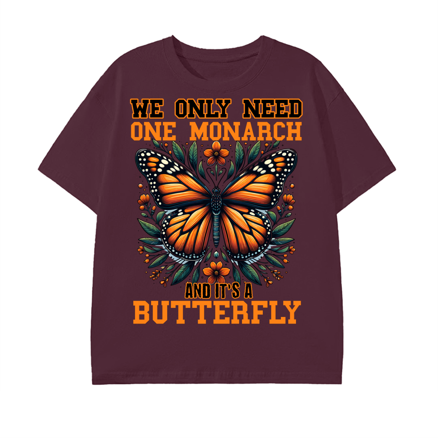 monarch butterfly,butterfly graphic shirt,nature lover apparel,artistic graphic,orange butterfly design,floral graphic shirt,butterfly aesthetic,nature prints clothing,trendy graphic shirt,butterfly art fashion