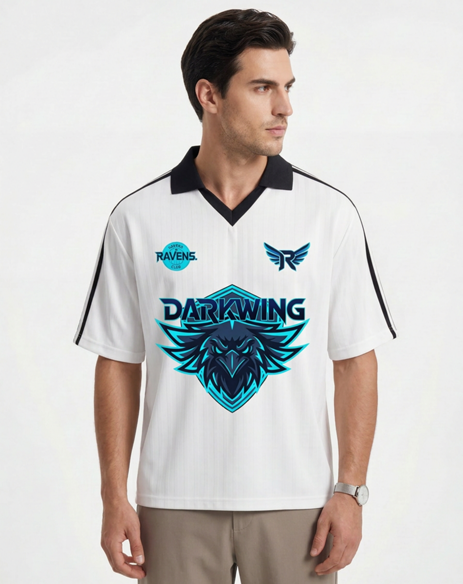 darkwing raven jersey,raven jersey,esports jersey,cyber raven,futuristic streetwear,gaming apparel,neon blue jersey,raven logo,urban fashion,pro gamer style
