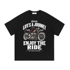 Belarté Enjoy the Ride black motorcycle graphic cotton T-shirt, front view
