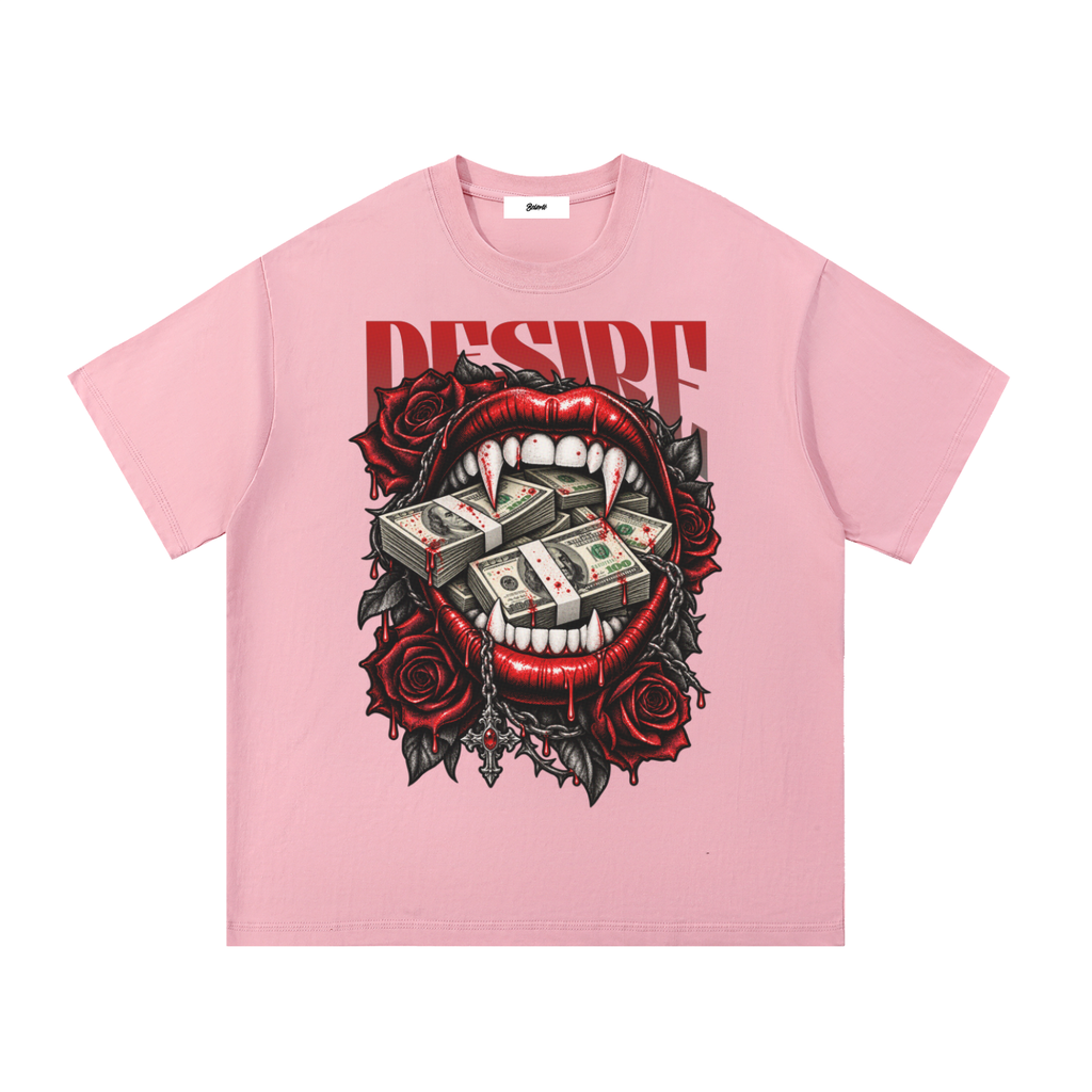 T-shirt rose Belarté Vamp Desire avec motif vampire rouge, vue de face