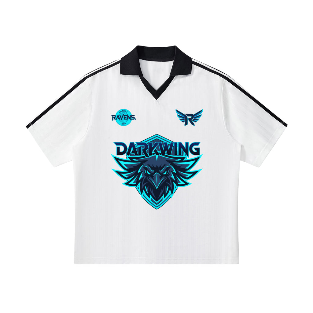 darkwing raven jersey,raven jersey,esports jersey,cyber raven,futuristic streetwear,gaming apparel,neon blue jersey,raven logo,urban fashion,pro gamer style