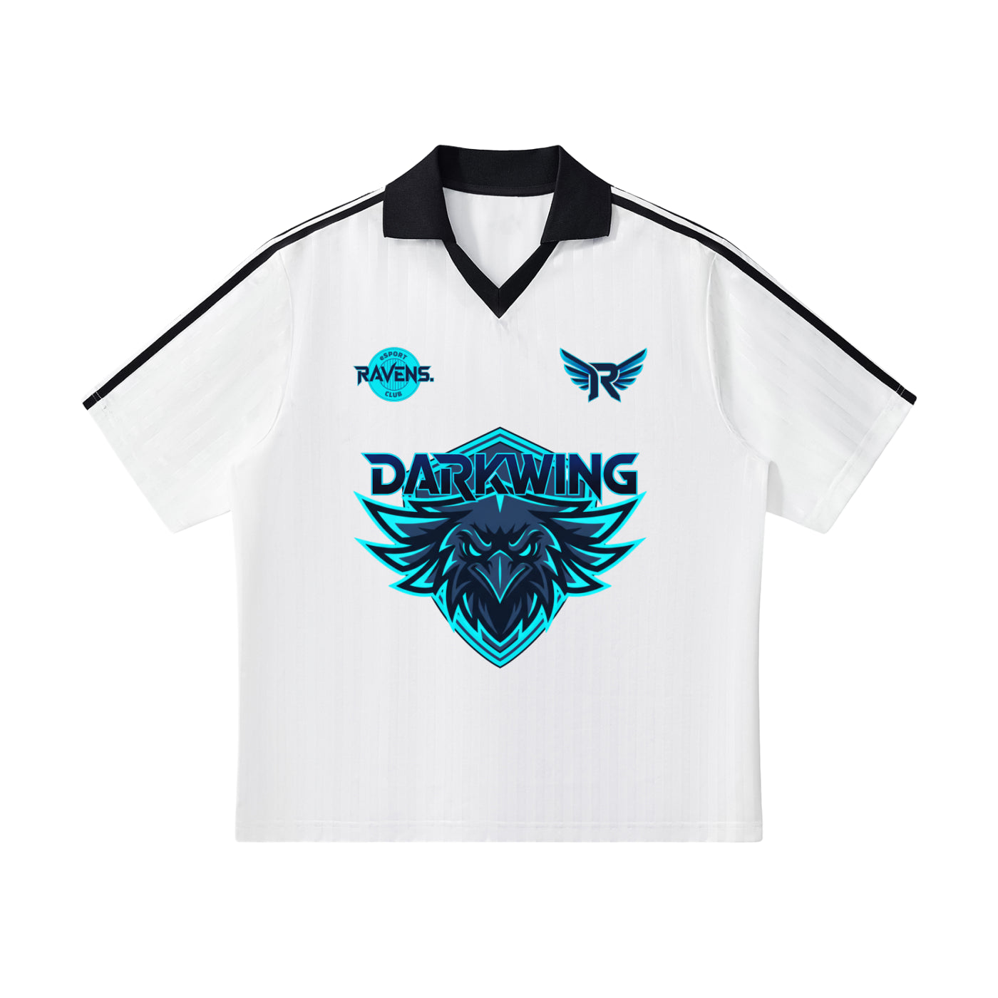 darkwing raven jersey,raven jersey,esports jersey,cyber raven,futuristic streetwear,gaming apparel,neon blue jersey,raven logo,urban fashion,pro gamer style