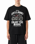 Belarté Enjoy the Ride black motorcycle graphic cotton T-shirt, worn on model