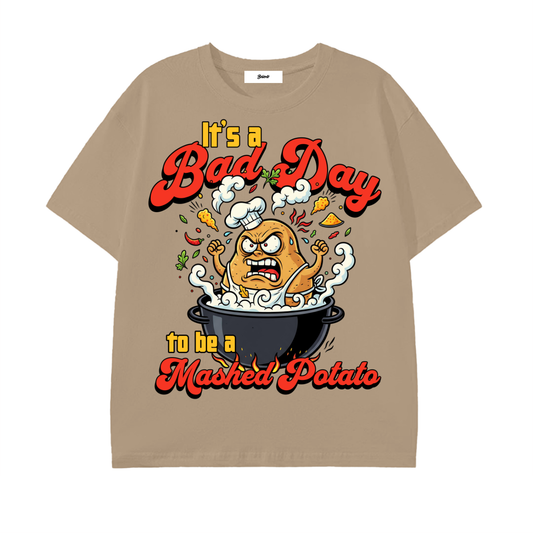 thanksgiving dinner, mashed potato lover,funny food shirt,cartoon potato,cooking humor,kitchen joke art,foodie gift idea,humor clothing,expressive illustration,retro cartoon design