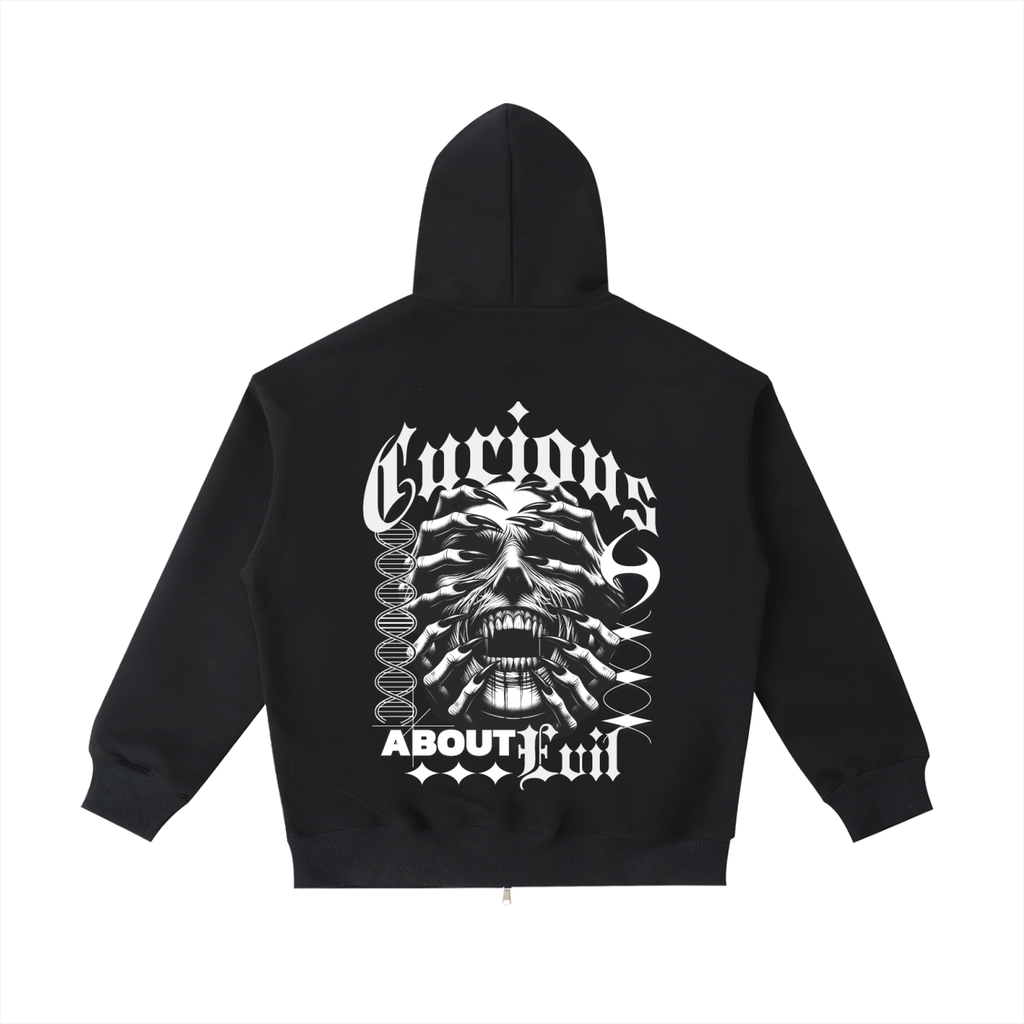 Belarté Curious About Evil Sweat à capuche zippé graphique en noir - vue du produit 1