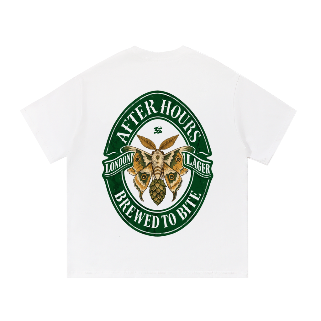 Belarté After Hours London moth graphic cotton T-shirt, White back print
