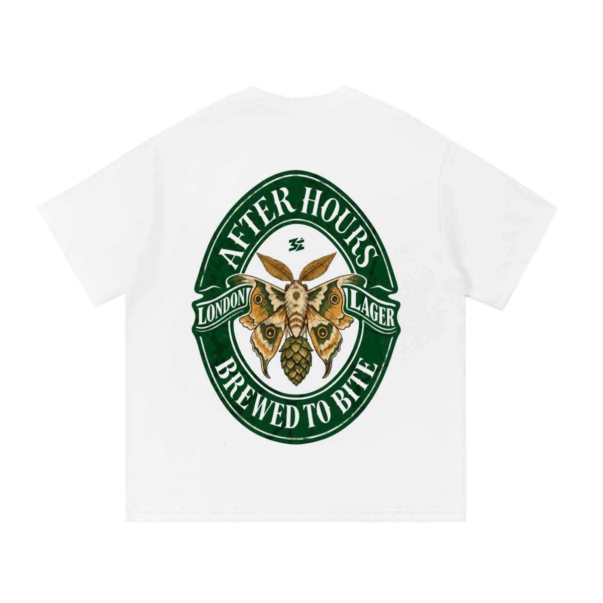 Belarté After Hours London moth graphic cotton T-shirt, White back print