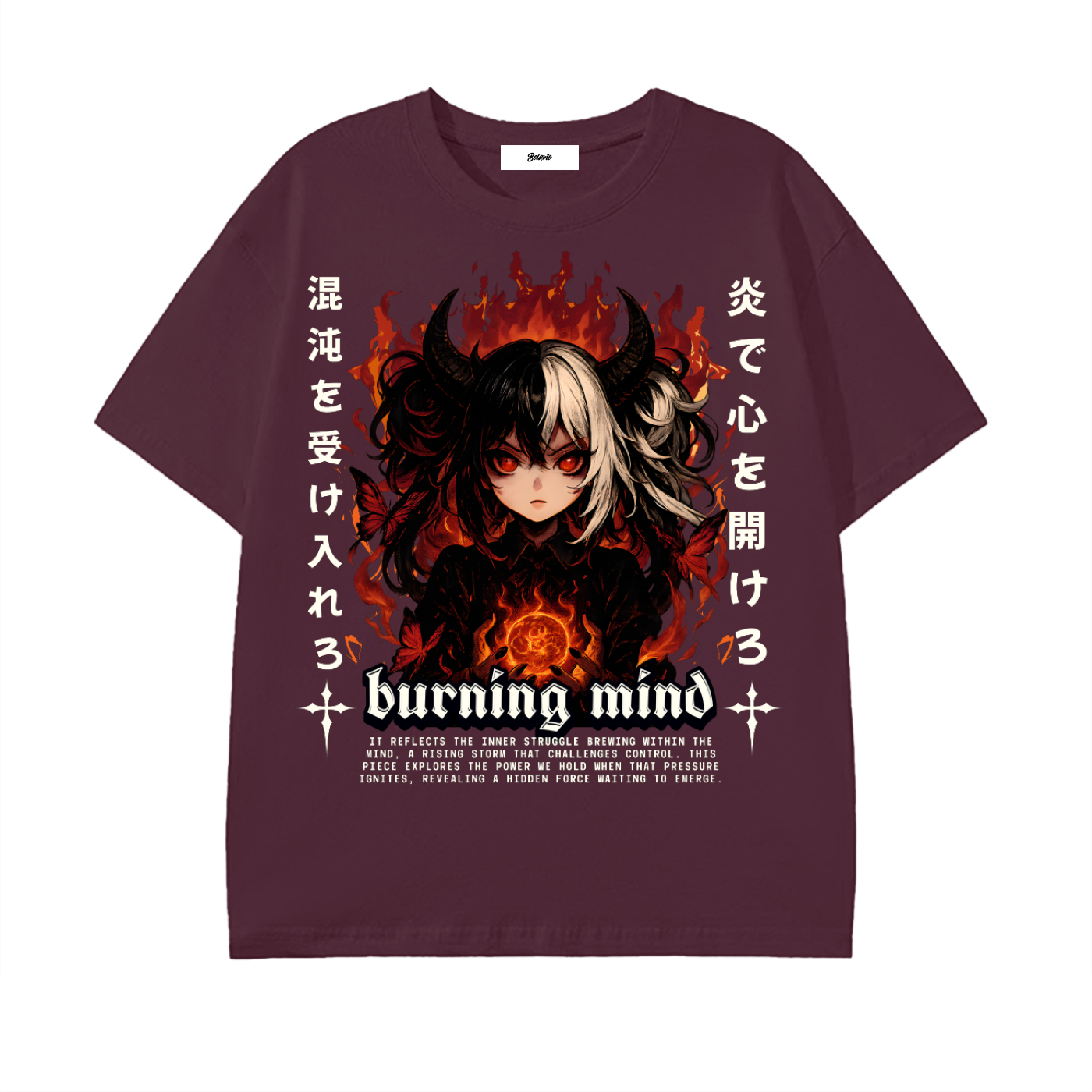 anime graphic,dark streetwear,devil girl art,gothic aesthetic,burning flame design,alt clothing,fire fantasy art,edgy anime style,street fashion tee,japanese art style