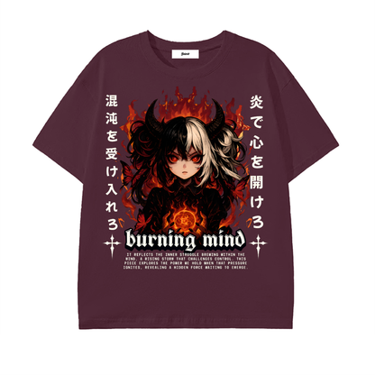 anime graphic,dark streetwear,devil girl art,gothic aesthetic,burning flame design,alt clothing,fire fantasy art,edgy anime style,street fashion tee,japanese art style