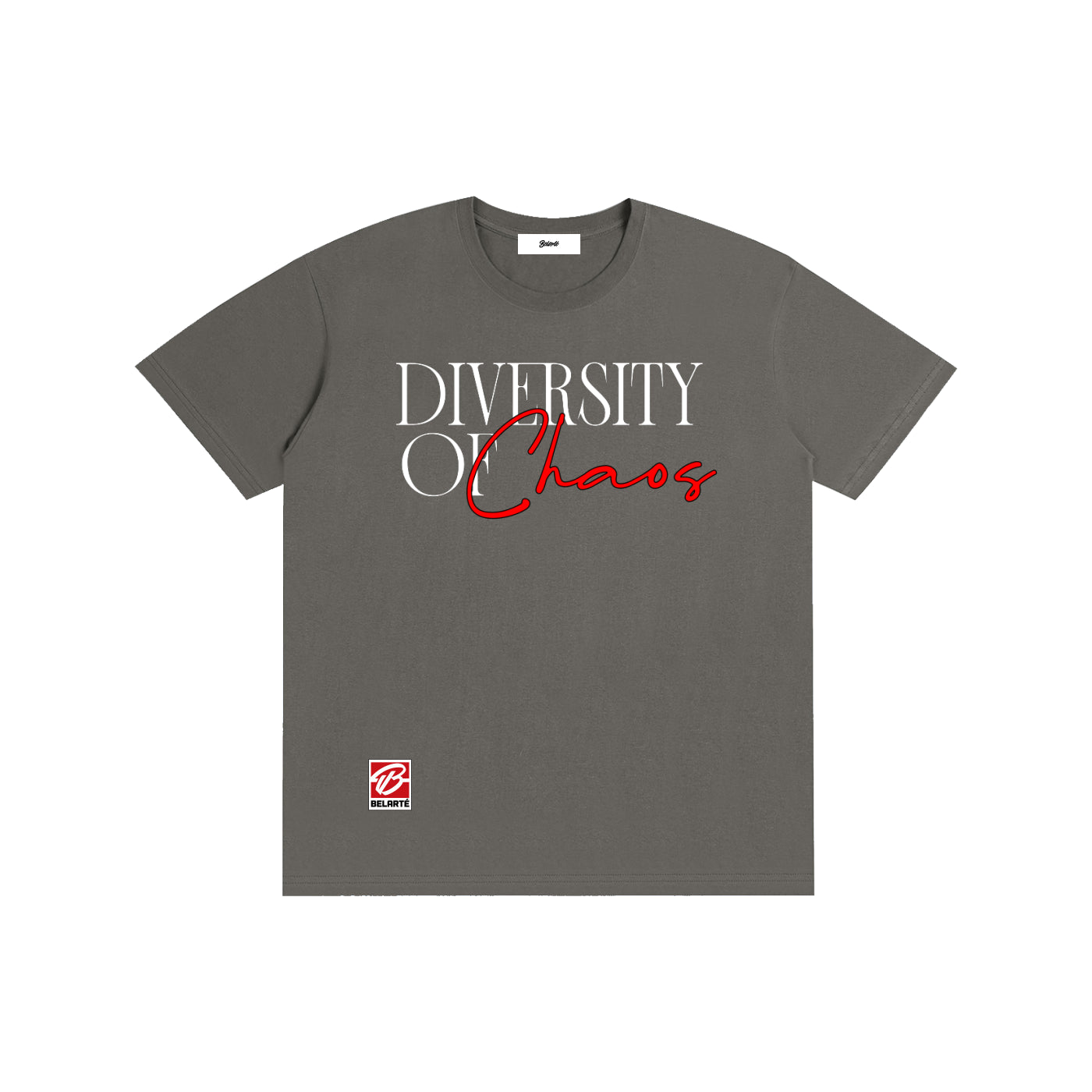 diversity of chaos,streetwear graphic design,minimalist typography art,urban fashion print,modern slogan design,red script lettering,black aesthetic style,contemporary street fashion,motivational quote art,fashion typography graphic