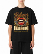 Belarté Underground black lips graphic cotton T-shirt, worn on model