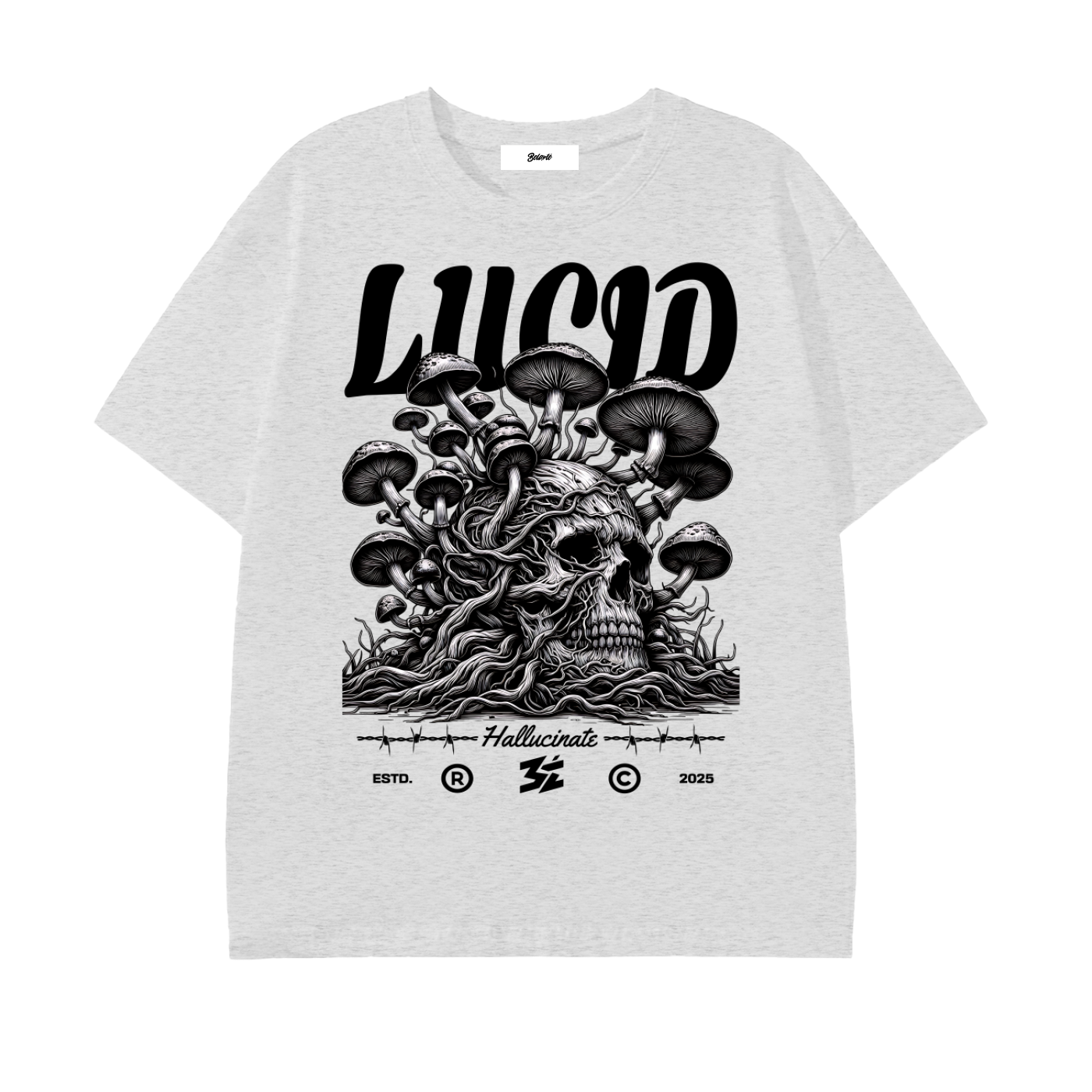 psychedelic shirt,mushroom skull art,skull graphic shirt,psychedelic fashion,dark fantasy art,surreal illustration shirt,streetwear graphic,mushroom art apparel,gothic skull design,psychedelic streetwear