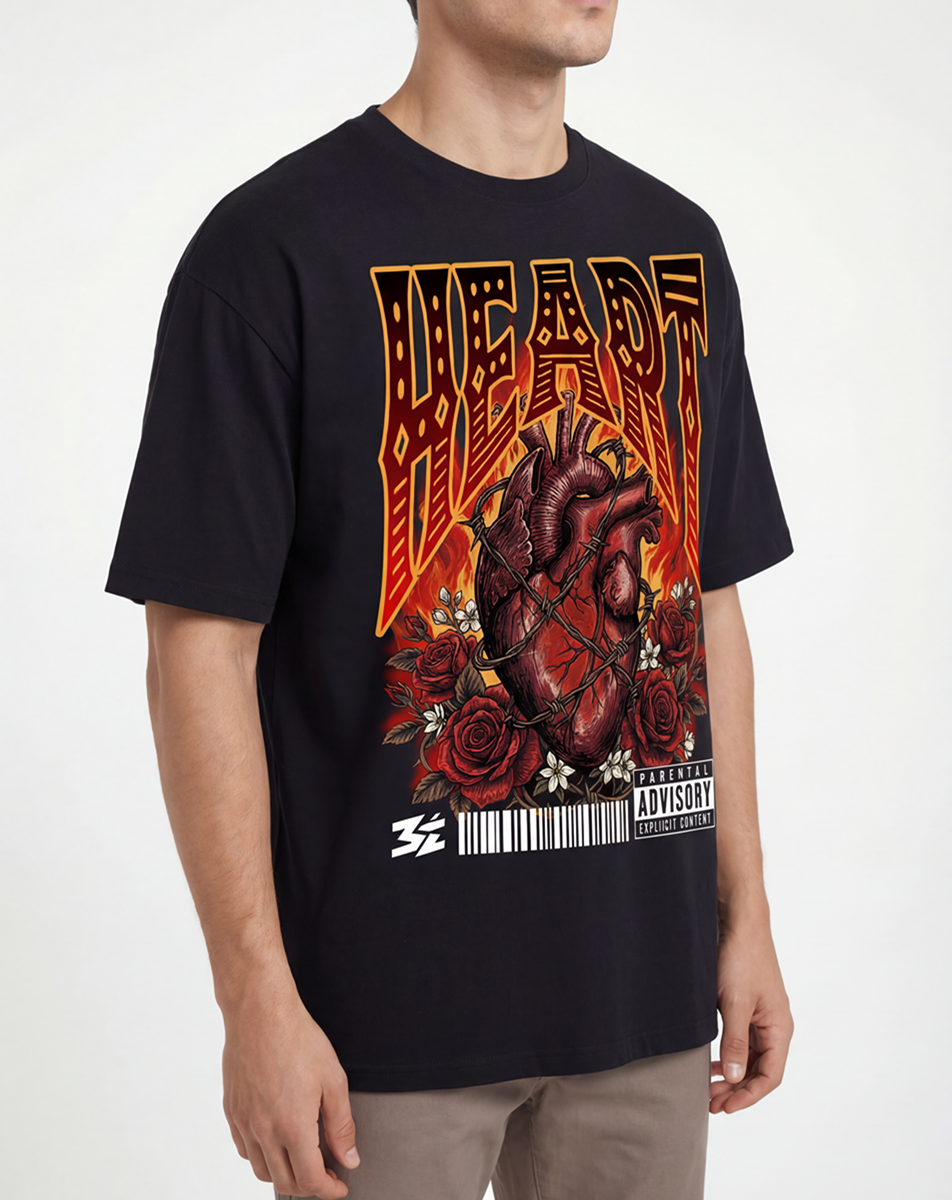 burning heart graphic,burning heart,anatomical heart,flaming heart,barbed wire heart,tattoo style heart,gothic heart design,dark streetwear graphic,rose heart illustration,rock style artwork