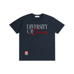 diversity of chaos,streetwear graphic design,minimalist typography art,urban fashion print,modern slogan design,red script lettering,black aesthetic style,contemporary street fashion,motivational quote art,fashion typography graphic
