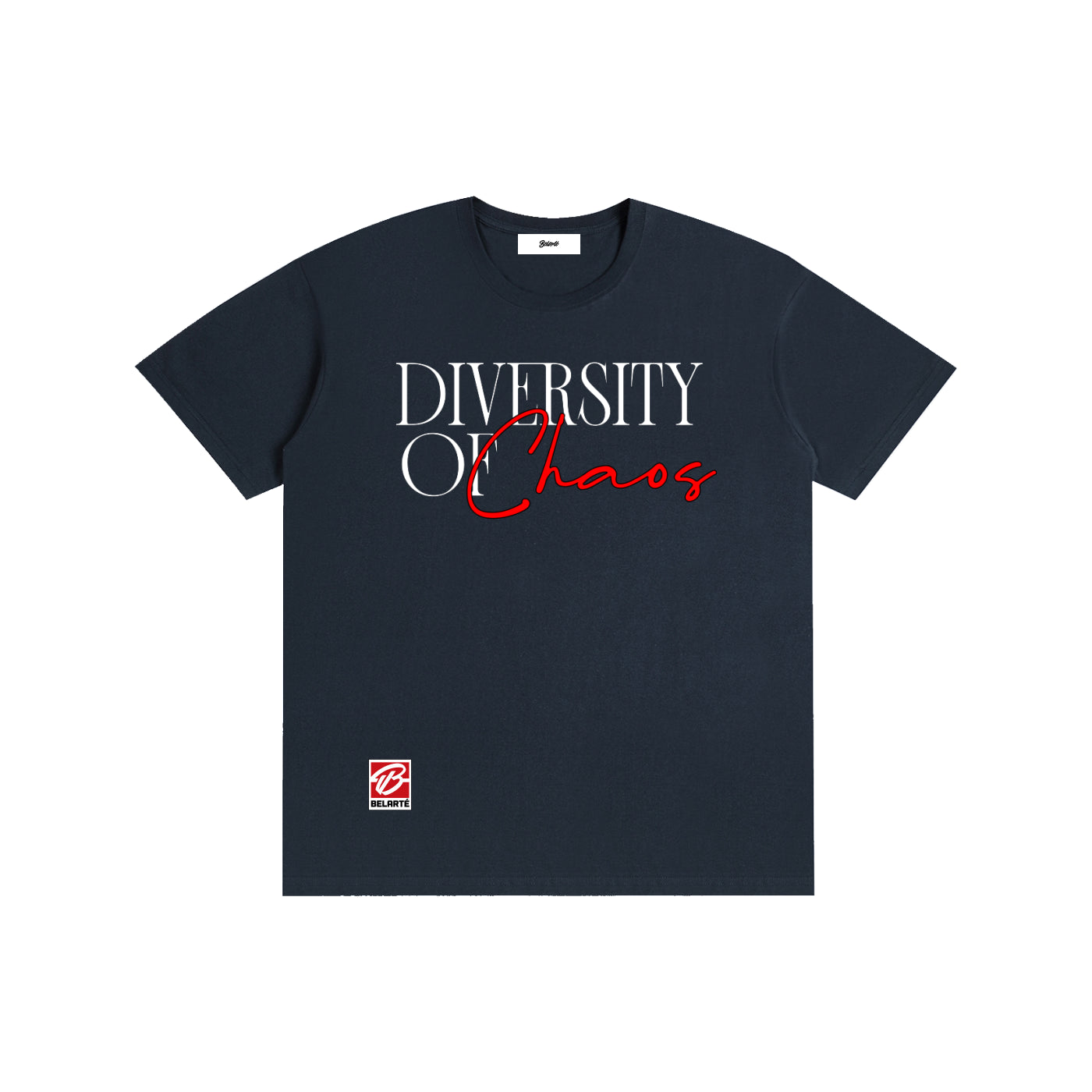 diversity of chaos,streetwear graphic design,minimalist typography art,urban fashion print,modern slogan design,red script lettering,black aesthetic style,contemporary street fashion,motivational quote art,fashion typography graphic