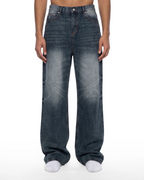 Belarté Men’s Washed Wide Leg Denim Jeans - faded wash detail