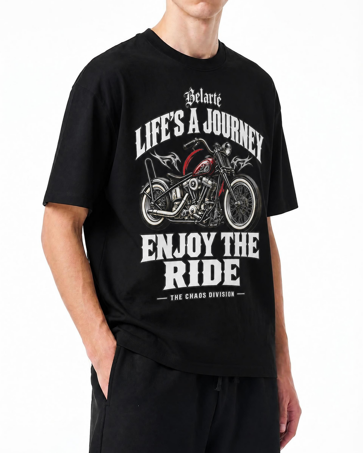 Belarté Enjoy the Ride black motorcycle graphic cotton T-shirt, product view 5