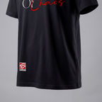 diversity of chaos,streetwear graphic design,minimalist typography art,urban fashion print,modern slogan design,red script lettering,black aesthetic style,contemporary street fashion,motivational quote art,fashion typography graphic