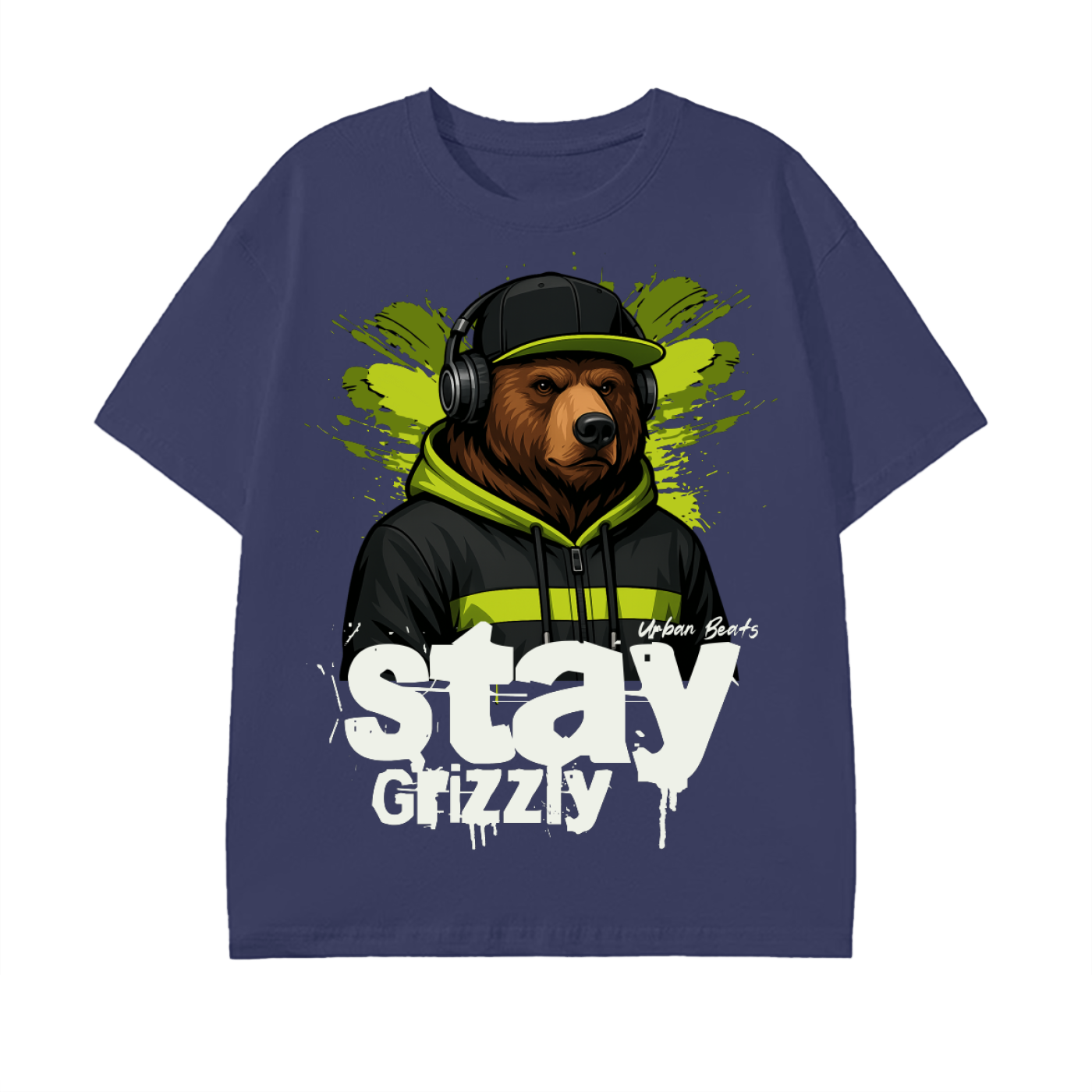 grizzly bear,streetwear,urban beats,hip hop style,cool bear,rap fashion,neon green,music lover