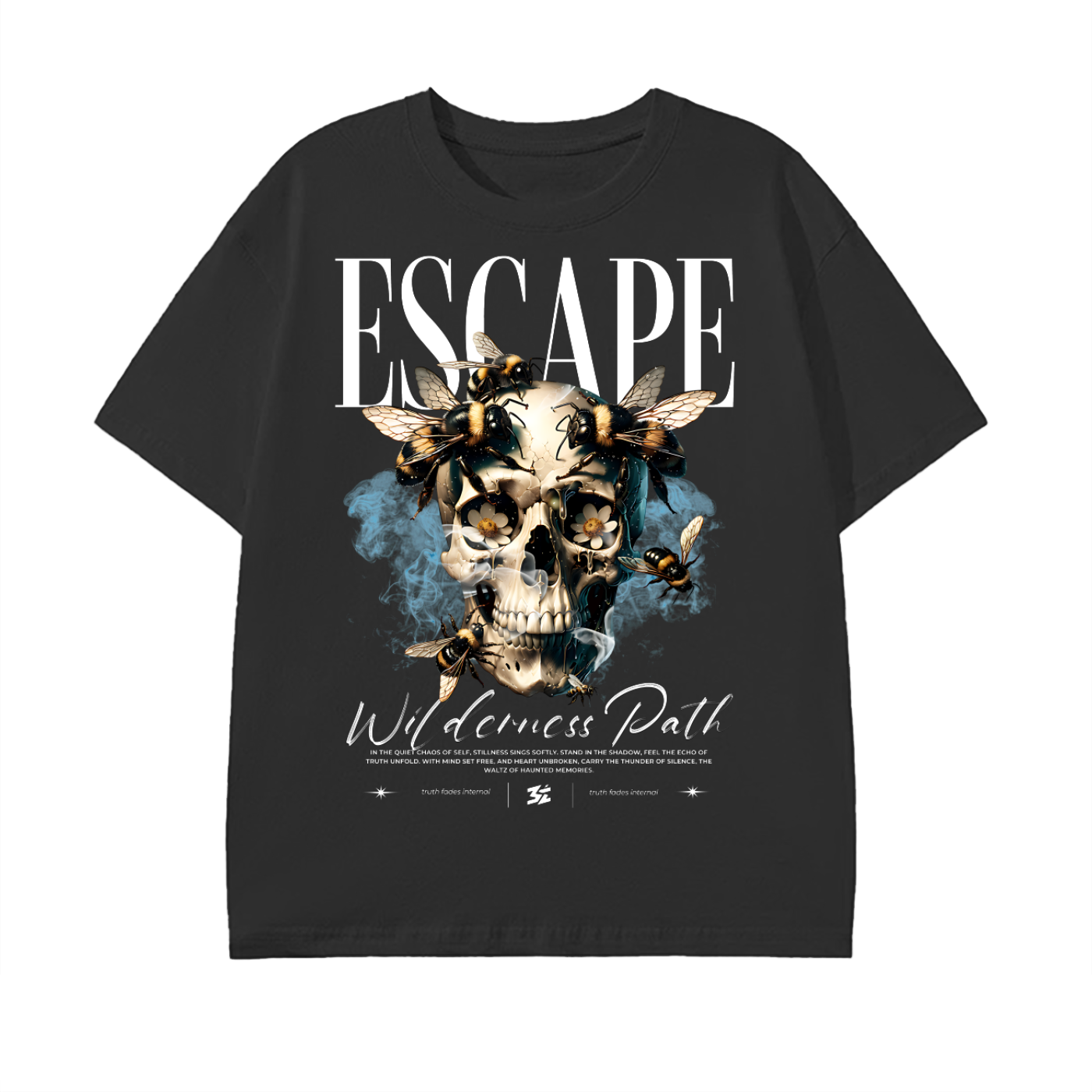 streetwear graphic shirt,skull graphic,urban style,dark aesthetic,oversize streetwear,alternative fashion,bee skull artwork,edgy streetwear,modern streetwear,unisex streetwear