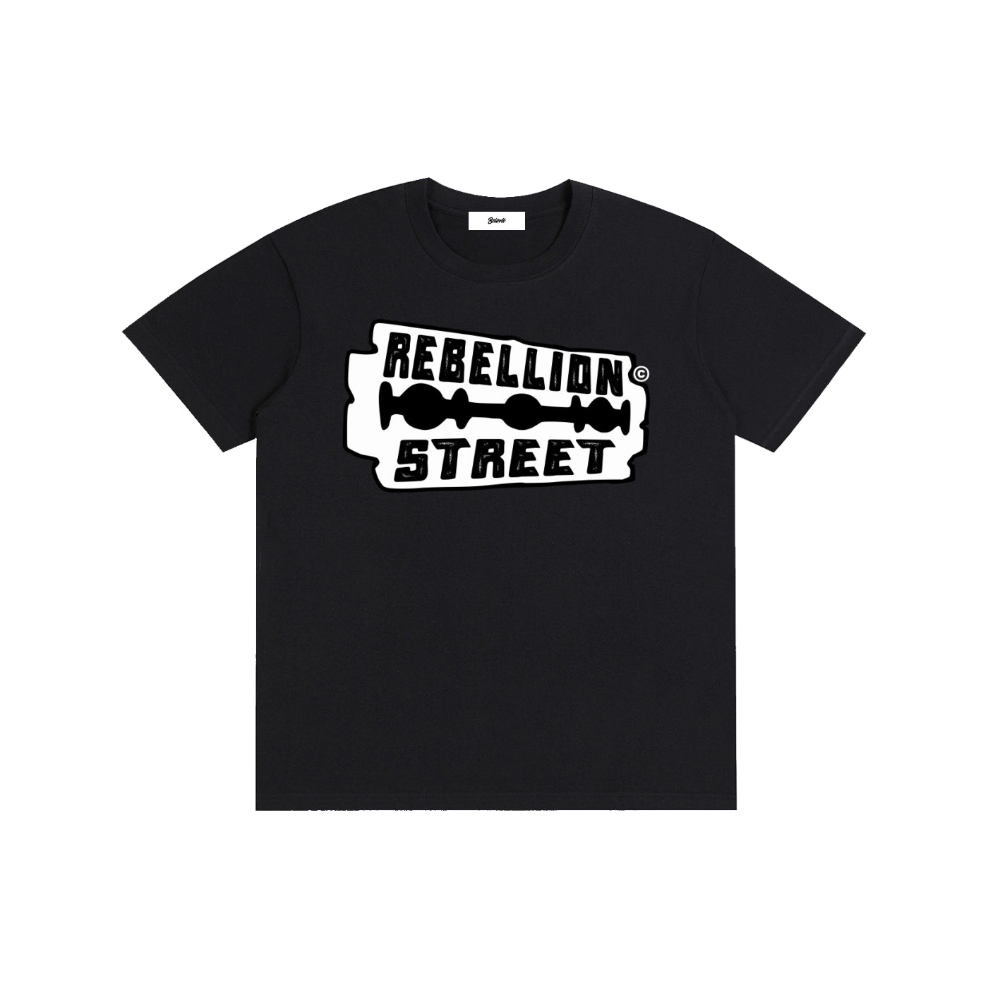 rebellion street graphic,streetwear graphic,urban style shirt,edgy typography design,rebellious fashion,minimalist street art,black white graphic,razor blade style art,bold street design,alternative fashion usa