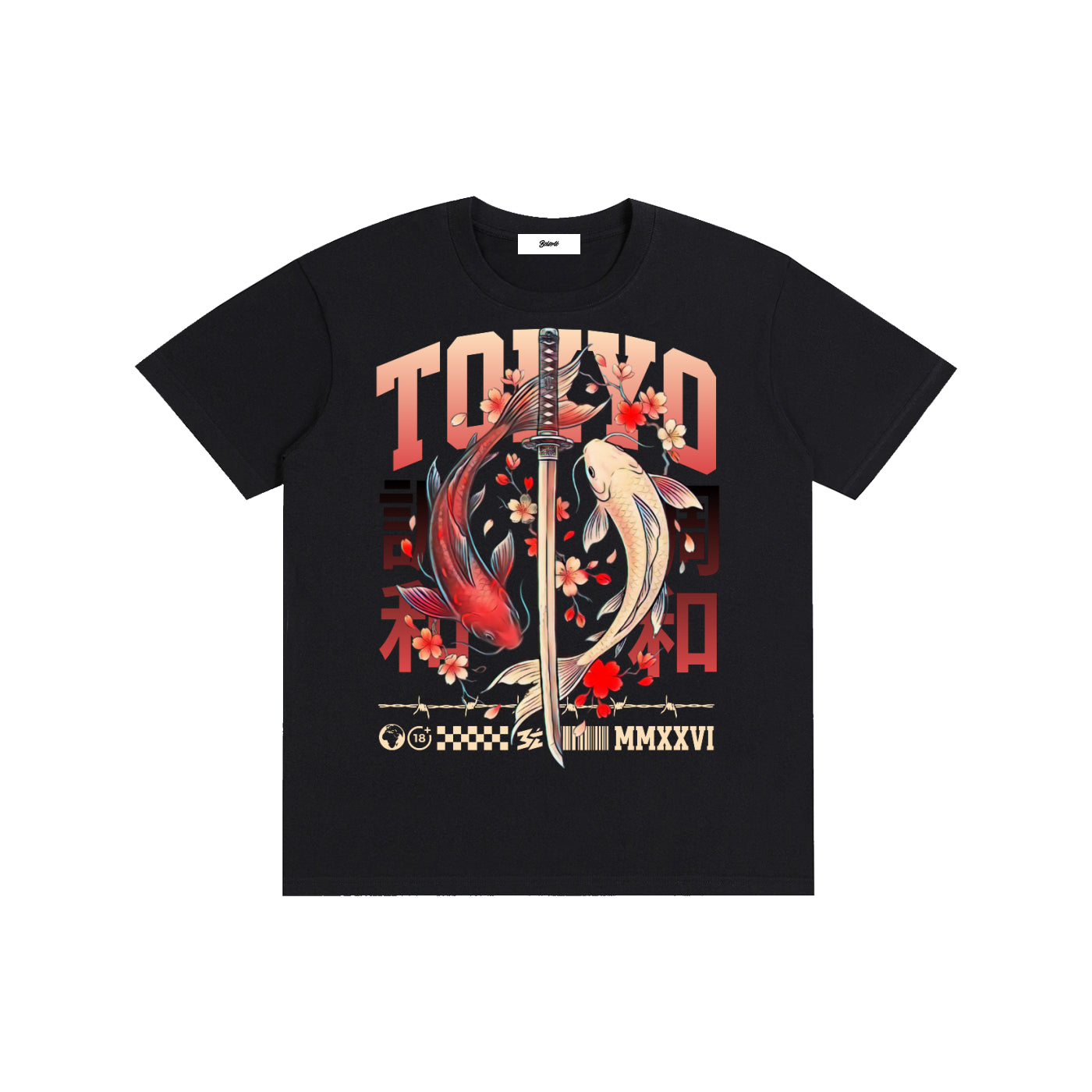 tokyo koi samurai,koi fish art,japanese streetwear,samurai sword art,yin yang koi,japanese aesthetic,asian art design,koi fish shirt,streetwear graphic,modern japan art