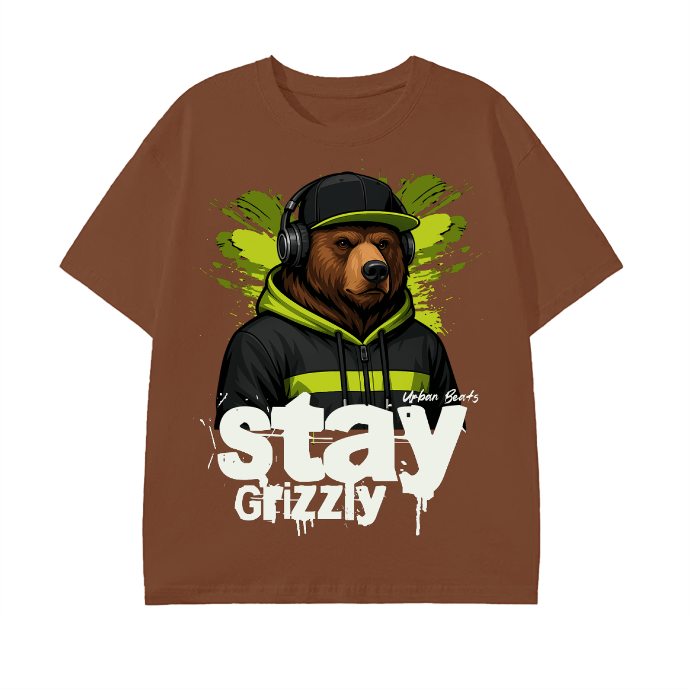 grizzly bear,streetwear,urban beats,hip hop style,cool bear,rap fashion,neon green,music lover