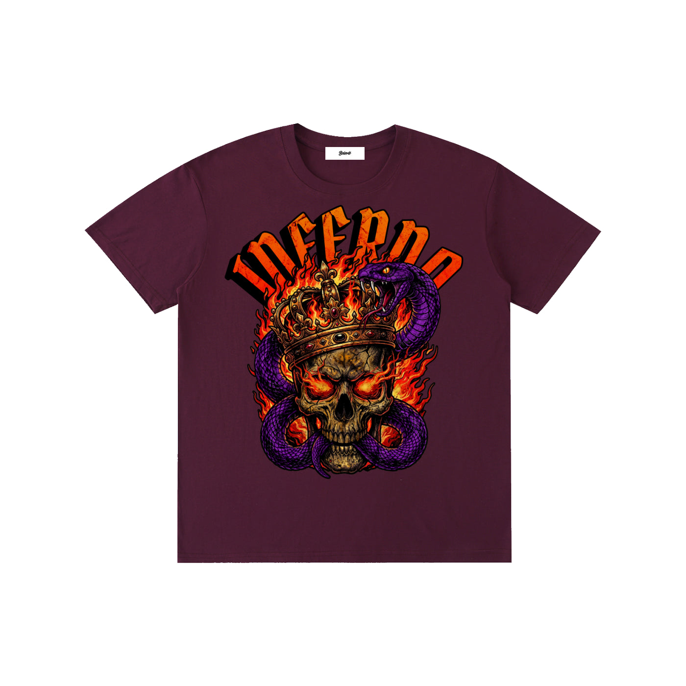 inferno skull crown,skull graphic,skull streetwear,gothic skull design,snake skull art,flaming skull graphic,dark streetwear design,tattoo style skull,metal aesthetic art,edgy skull illustration