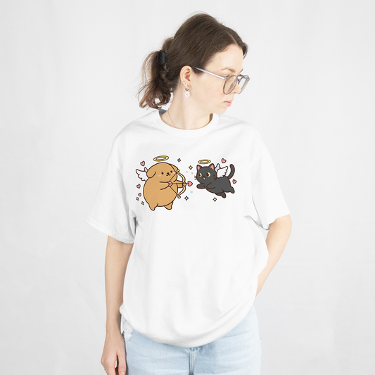 Cute Cupid Dog And Cat T-Shirt
