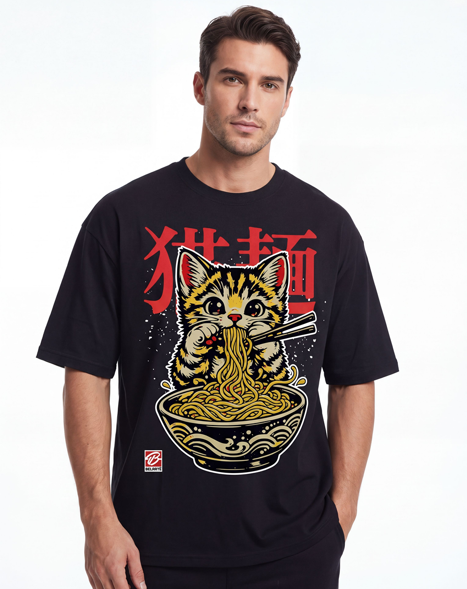 Retro Cat Ramen T-Shirt: Vintage Graphic, Funny Foodie Tee