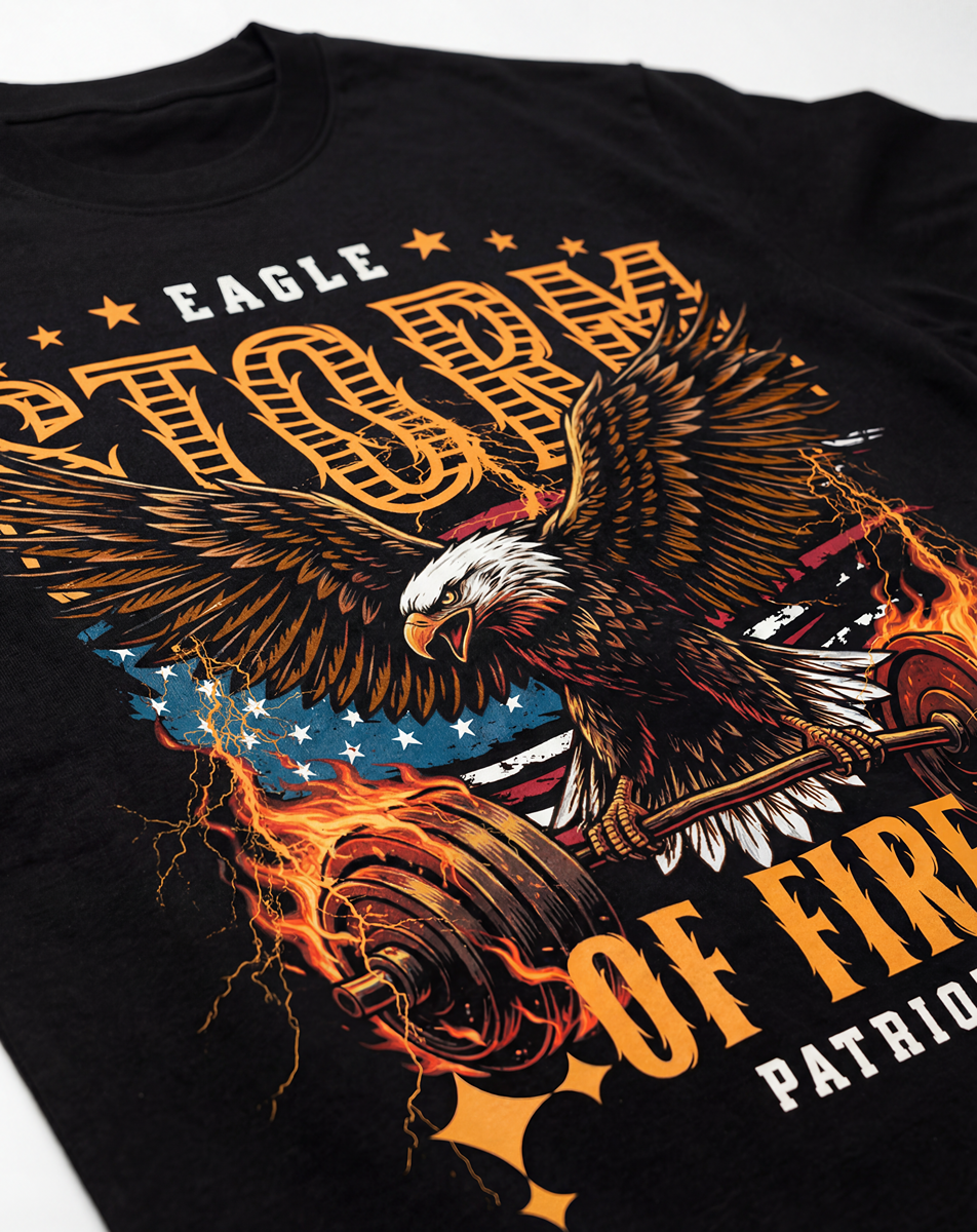 Patriotic Eagle Gym Graphic Storm Of Fire T-shirt - Belarté