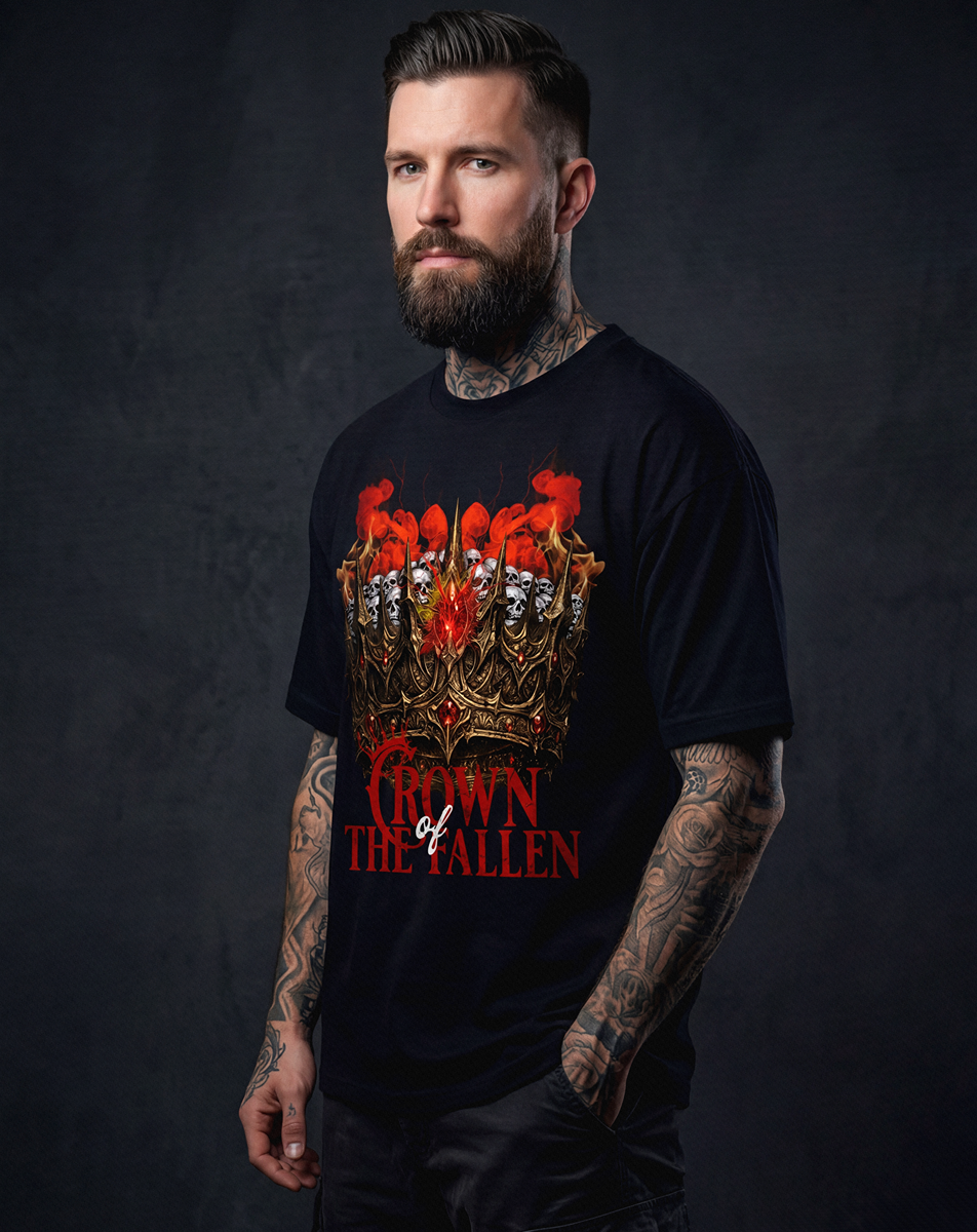 Gothic Skull Crown Dark Fantasy Streetwear T-shirt graphique - Belarté