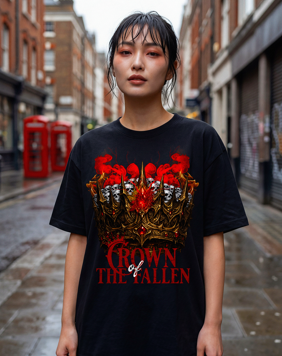 Gothic Skull Crown Dark Fantasy Streetwear T-shirt graphique - Belarté