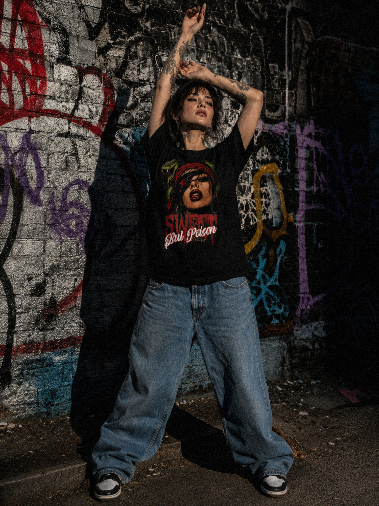 Gothic Punk Schlangen-Grafik-T-Shirt
